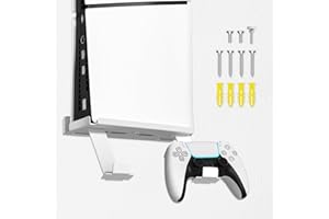 REEYEAR PS5 Wall Mount Kit for PS5 Slim Disc & Digital Edition,Mounting your PS5 Kit on Wall Next to Your Screen ,Thick Metal Shelf with 2 Detachable Controller Hanger Brackets for Controllers, Headset Holder