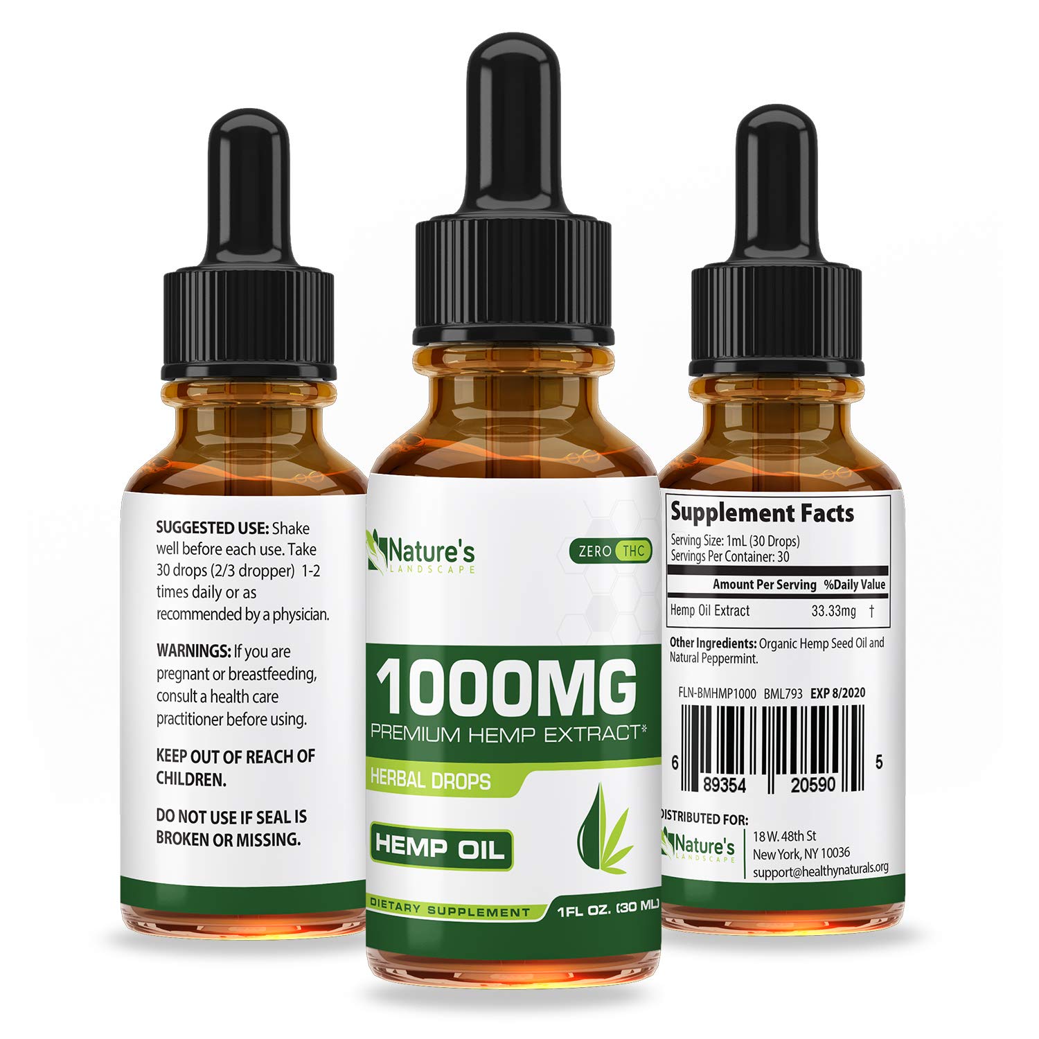 Hemp Oil for Pain Relief 500mg Stress Support, Anti Anxiety, Sleep Supplements Herbal Drops