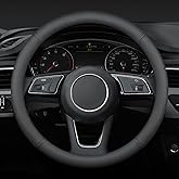 Mihecor Steering Wheel Cover Standard Size 14.5-15 inch, Non-Slip Car Wheel Cover Protector, Breathable Microfiber Leather, Black