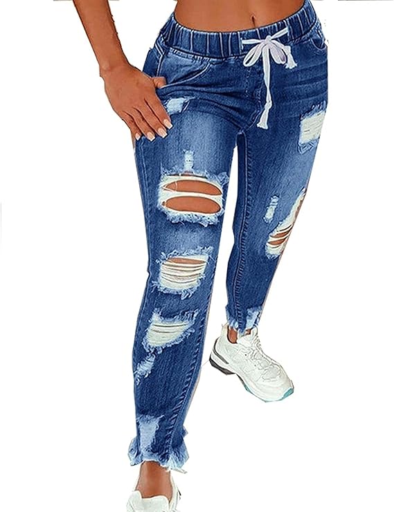 ZLYY High Waist Ripped Jeans Damen Jeanshosen Damen Löcher Skinny Jeans Hose Damen Zerrissene