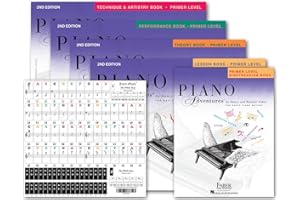 Piano Adventures Primer Level Bundle Set 5 books By Nancy Faber - Lesson, Theory, Performance, Sightreading, Technique & Artistry Books & Juliet Music Piano key Stickers (5P)