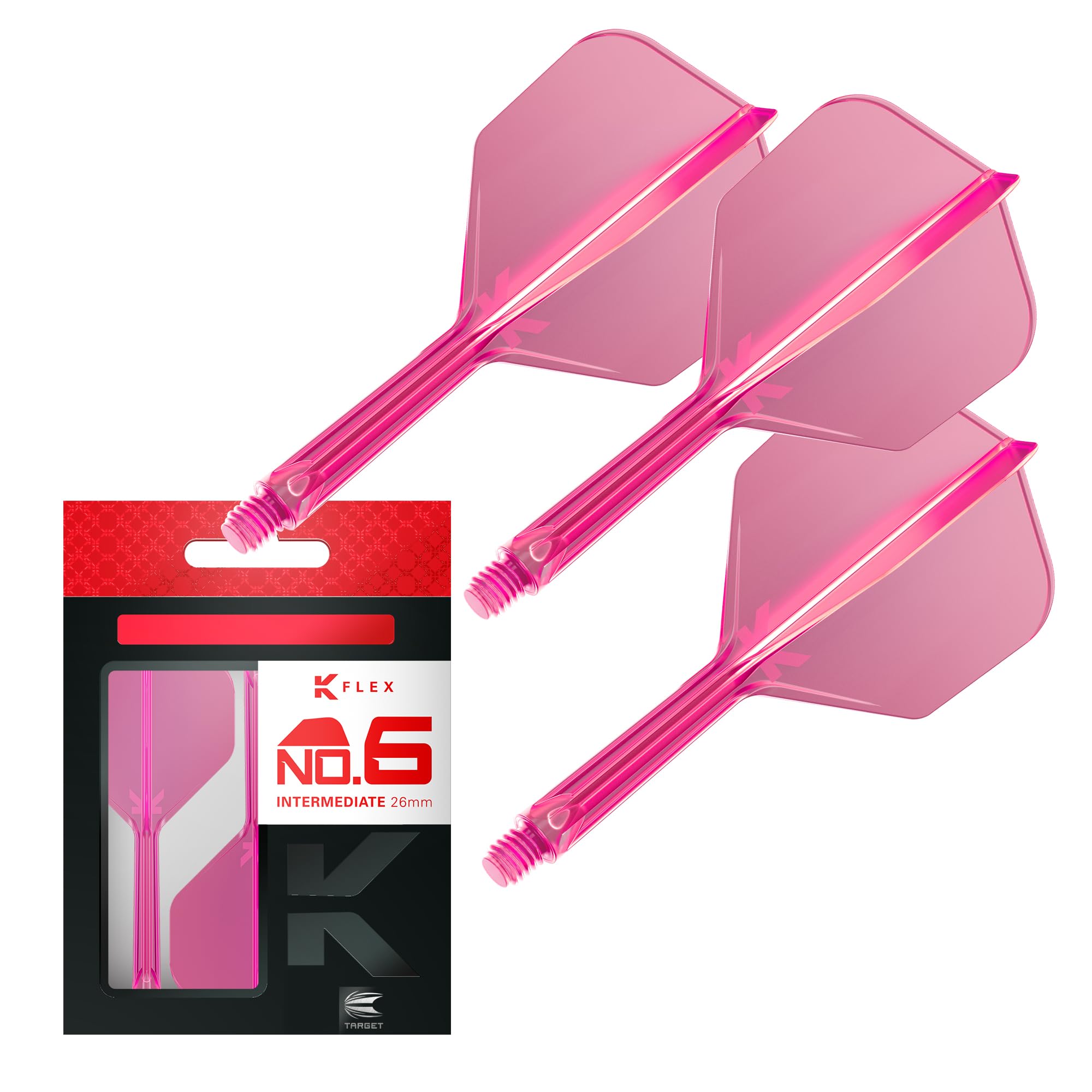 Target Darts K Flex Integrated Dart Flights And Shafts, No.6 Pink (Intermediate) | Pack Of 3 K-Flex - No6, Kflex All In One Moulded Dart Flight & Stem | Professional Dart Accessories