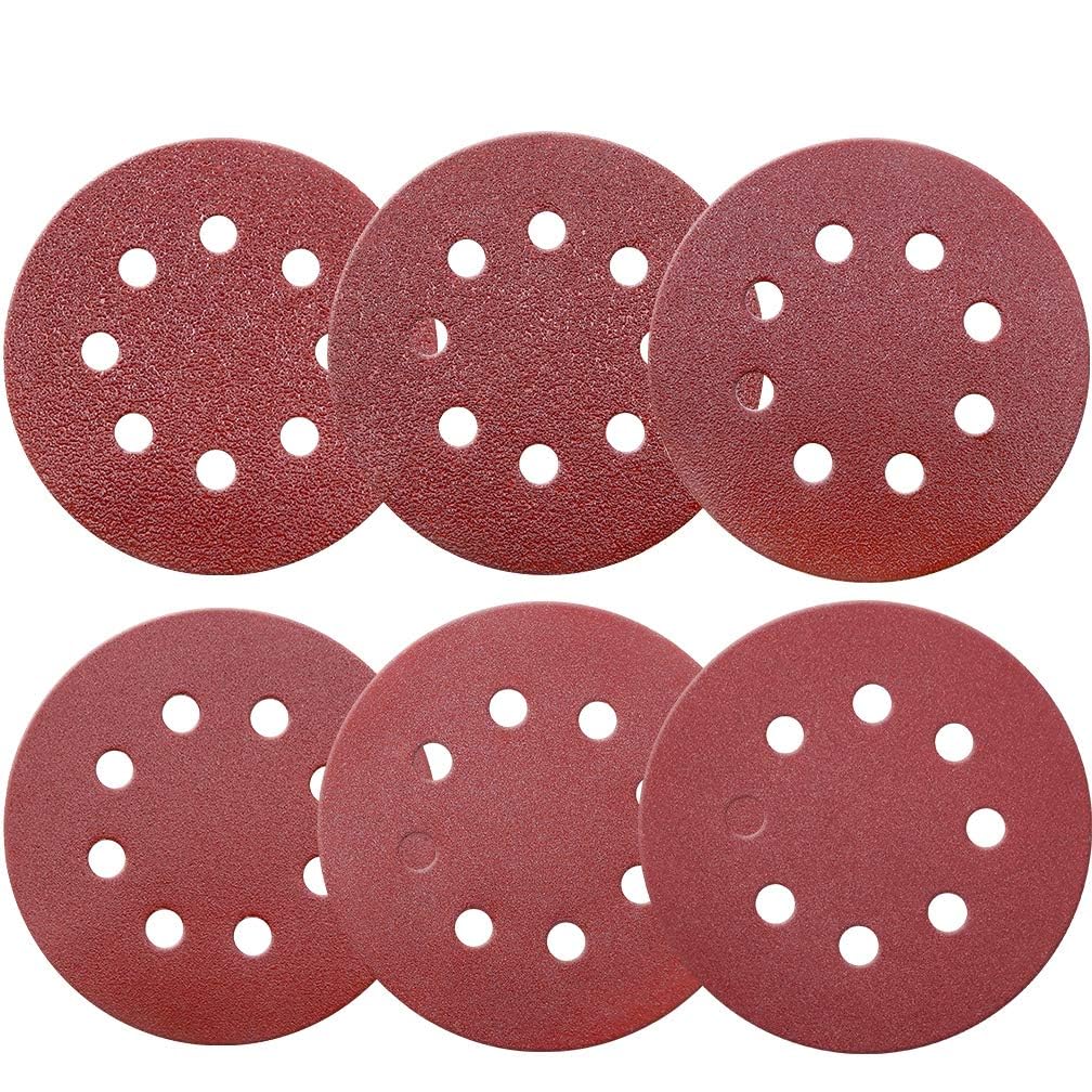 Maveek 60 Pcs 125mm Sanding Discs, 5 Inch Round Hook and Loop Sanding Discs, 10 x 40/60/80/120/180/240 Mixed Grit Orbital Sander Discs Sanding Pads For Sanding and Polishing Wood Walls Metal