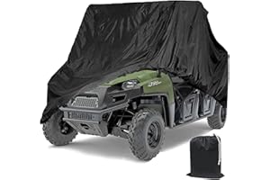 Indeed BUY Waterproof UTV Cover,Heavy Duty Oxford Cloth for Polaris RZR Yamaha Can-Am Defender Kawasaki Ranger Cover 2-4 Passenger Black Protects 4 Wheeler Integrated Trailer System,115" x 60" x 75"