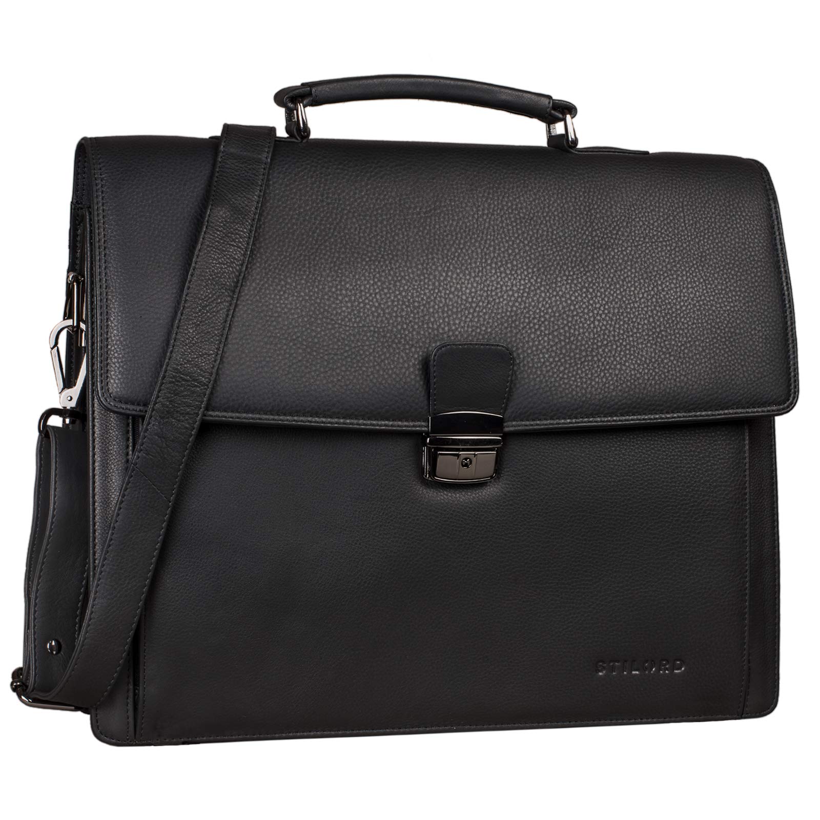 STILORD "Noel Genuine Leather Briefcase Men - Vintage Laptop Bag with 13.3 Inch Laptop Compartment - Classic Messenger Bag with Trolley Sleeve for Work and Travel Colour:black
