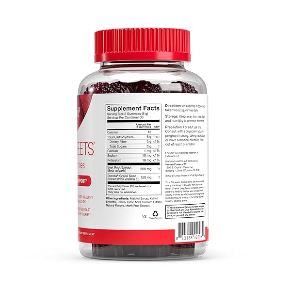 HUMANN SUPERBEETS HEART GUMMIES – BEET GUMMY WITH ENERGY SUPPORT, GRAPE SEED EXTRACT & BEETROOT POWDER, SUGAR FREE – POMEGRANATE BERRY FLAVOR, 60 COUNT