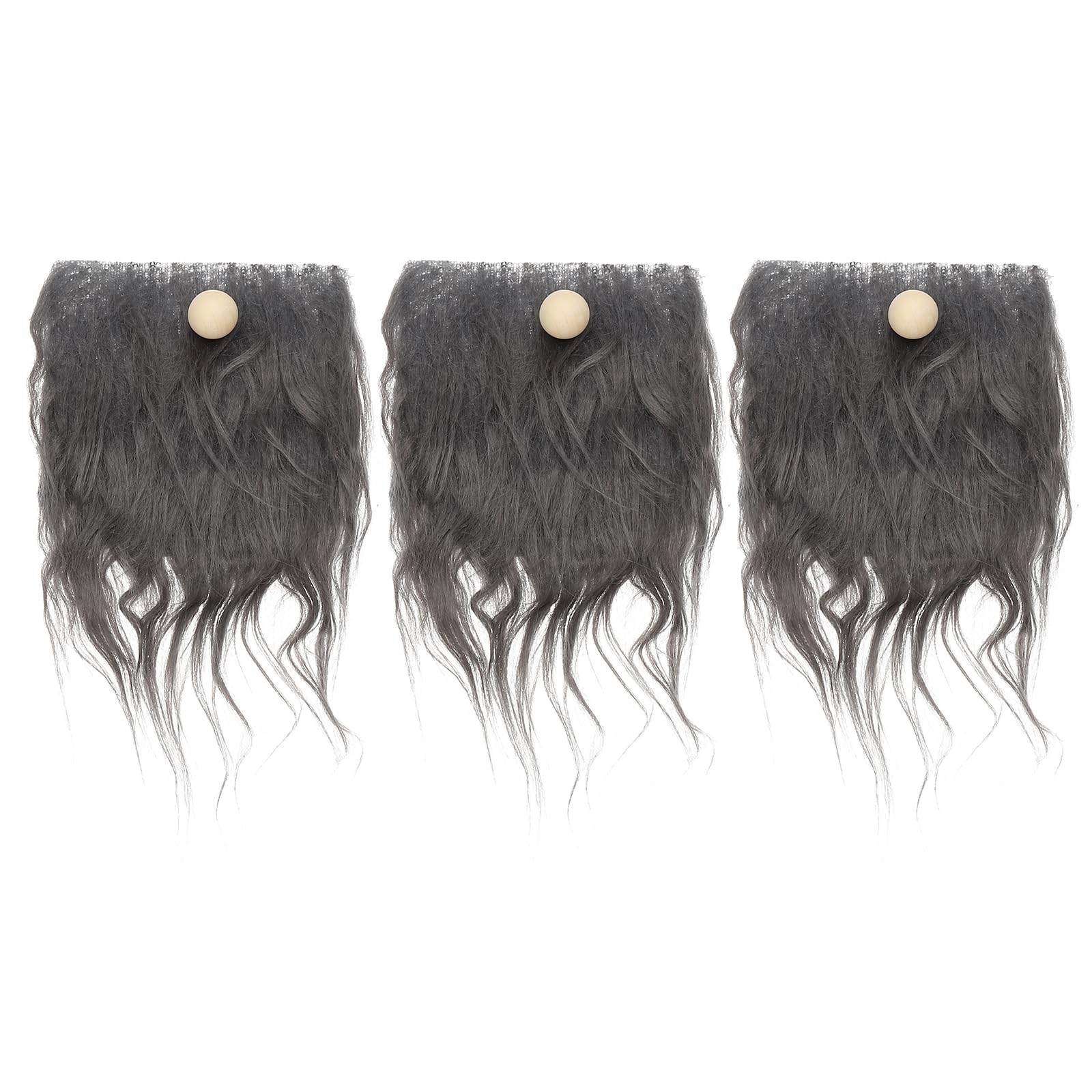 PATIKIL Pre-Cut Gnome Beard, 3 Pcs Fluffy Faux Fur Fabric Handmade Beard with Wood Balls for Gnome Nose DIY Crafts Christmas Halloween Easter, Dark Grey, 8 x 4 Inch