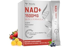 Totaria NAD Liquid Supplement 1500mg, Extra Strength NAD+, Resveratrol, PQQ, CoQ10, 16-in-1 Formula with Nicotinamide Riboside for Anti Aging, Energy, Immune, Focus for Men & Women (30 Packets)