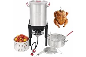 CREOLE FEAST CreoleFeast TFS3010 Propane 30 Qt. Turkey and 10 Qt. Fish Fryer Boiler Steamer Set, 50,000 BTU Burner, Ideal for Outdoor Cooking