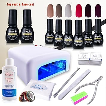 Uv Nagelstudio Set Von Fairyglo 36w Uv Lampe Base Und Top Coat Cleaner Fur Gel Nagel Nagelfeilen Set Uv Nagellack Entferner Buffer Fur Nagel Knipser Fingernagel Schieber Nagel Striping Tape Tucher Nagel 6xstuck Farblack 1xstuck Unterlack 1xstuck