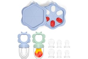 Silicone Baby Fruit Food Feeder (2 Pack) with Freezer Nibble Tray, Breastmilk Popsicle Molds for Baby Teething Relief, Silicone Feeder for Safe Infant Self Feeding, BPA Free, Dishwasher Safe, 3 Month+