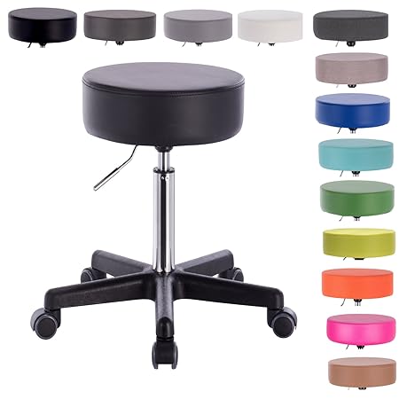 1stuff® Profi Rollhocker Drehhocker Squash -Bürohocker Arzthocker Laborhocker Praxishocker -bis 180kg -bis 72cm (schwarz)