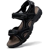 Jousen Men's Leather Hiking Sandals with Arch Support | Adjustable Velcro Strap Open Toe Comfortable Lightweight Waterproof Sport Water Sandals for Beach and Outdoor