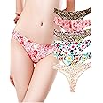 Justgoo Womens Lace G-String Thongs Panties Underwear Low Rise T-Back Underpants Pack of 1-5