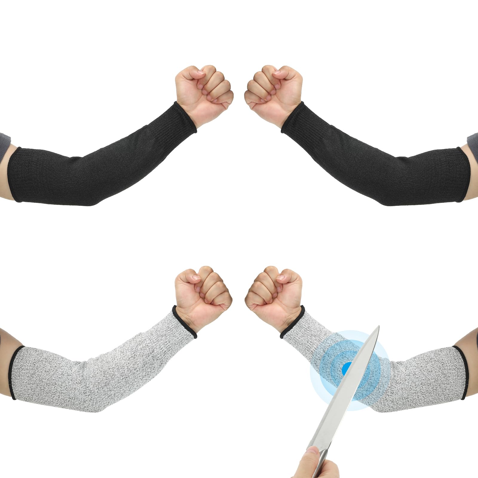 PATIKIL 14 Inch Cut Resistant Sleeve, 2 Pairs Arm Safety Protectors Sleeves Forearm Sleeve HPPE Level 5 Protection for Thin Skin and Bruising, M, Black/Gray