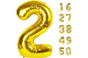 KELFUOYA 40 Inch Gold Balloon Number 2 Giant Two Balloon Number Birthday Decorations, 2nd 12 20 21st Party Celebration Decorations Digital Balloon Wedding Anniversary Party Supplies