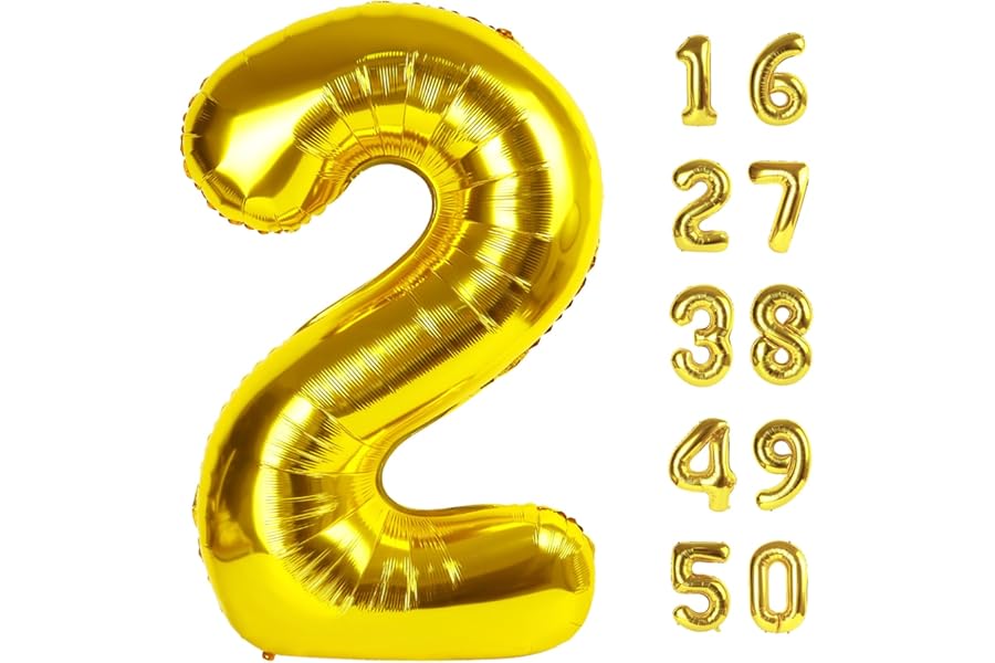40 Inch Gold Balloon Number 2 Giant Two Balloon Number Birthday Decorations, 2nd 12 20 21st Party Celebration Decorations Digital Balloon Wedding Anniversary Party Supplies