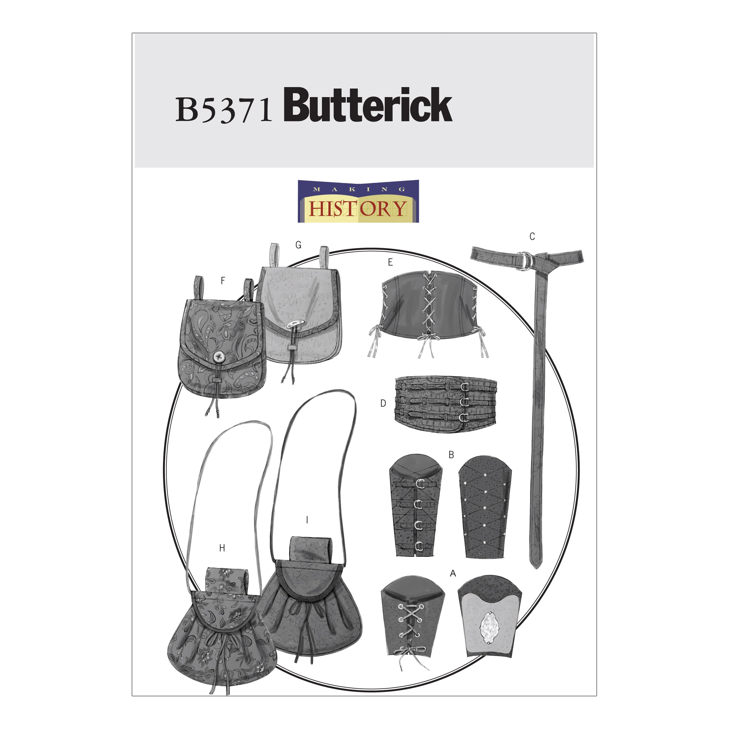 Butterick Patterns B5371 Size XM Small - Medium - Large Misses'/ Men's Wrist Bracers, Corset, Belt and Pouches, Pack of 1, White