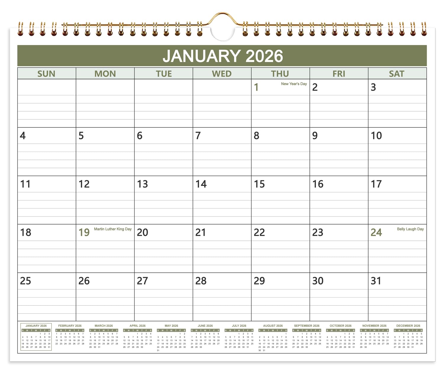Photo 1 of 2026 Calendar - Wall Calendar 2026 from January 2026 to December 2026, 14.5"x11.5" Calendar 2026 for Easy Planning School/Home/Office, Green