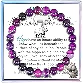 Hippo Bracelet for Women Hippopotamus Jewelry Purple Natural Stone Bead Bracelet Inspirational Animal Gifts (Purple)
