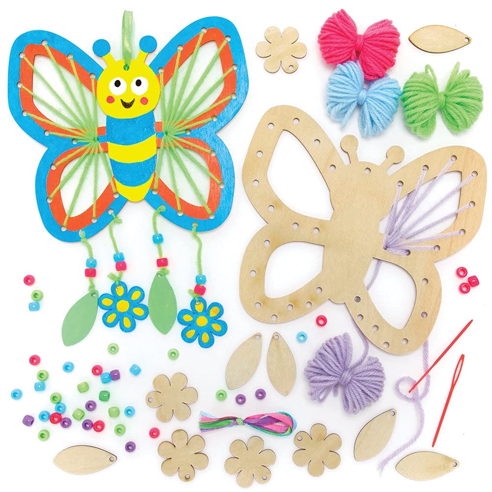 Baker Ross FE152 Butterfly Wooden Dreamcatcher Kits - Pack of 4, Make Your Own Dream Catcher, Craft Set for Children to Decorate and Display