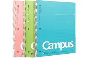 KOKUYO Spiral Notebook, 3 Pack Campus 10-1/2" x 8" Subject Notebooks with College Ruled, 80 Sheets, Pink Blue Green 3 Holes School Spiral Journal for Work Study Note Taking (WSG-SU-400G1×3)