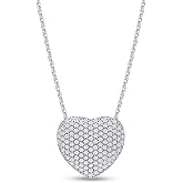 Puffed Heart Pendant Necklace For Women Round Cut Cubic Zirconia OR Lab Created Moissanite 0.50 Cttw Pave Set In 14K Gold Plated Sterling Silver Jewelry Along With 18" Rope Chain Gift For Her