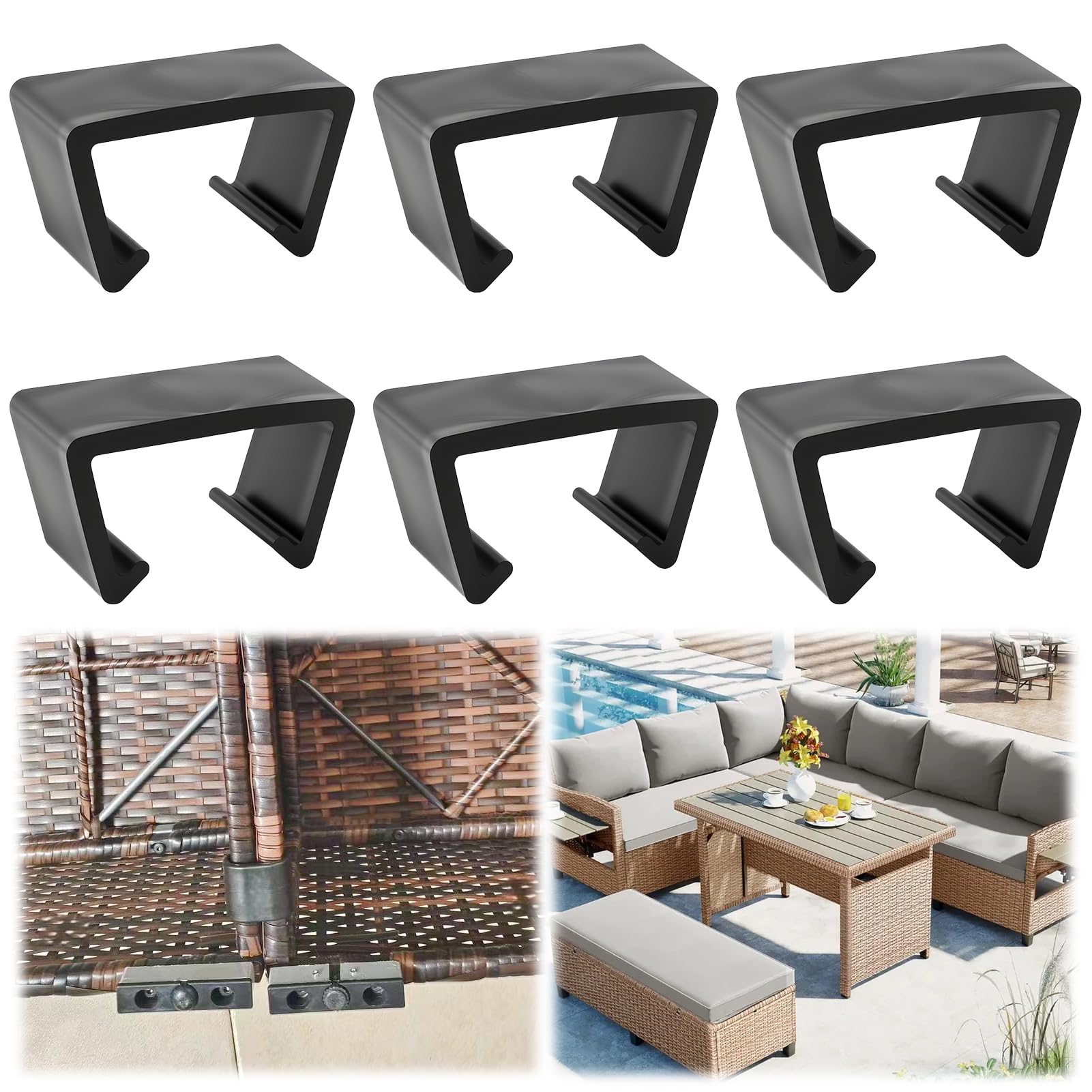 unillea 6Pcs Big Patio Furniture Clips, 70mm Inner Diameter Heavy Duty Plastic Sofa Connectors, Outdoor Rattan Wicker Sectional Furniture Fasteners for Garden Couch Chair Balcony Terrace Use
