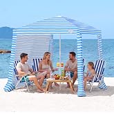 Qipi Beach Cabanas for Sand, Foldable Beach Canopy with Sandbags 6.5' | 38" Compact Fold, 6.5' x 6.5' Fits 4 Person, UPF 50+, Wind-Resistant, Privacy Side Wall, Easy Setup, 6-7.5' Adjustable Height