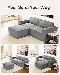 Marsail 80" L Shaped Sofa Modular, Corduroy Cloud