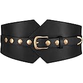 JKEEMI Wide Waist Belt Women Elastic Chunky Stretchy Elegance Belt with Gold Rivets Buckle for Daily Costume