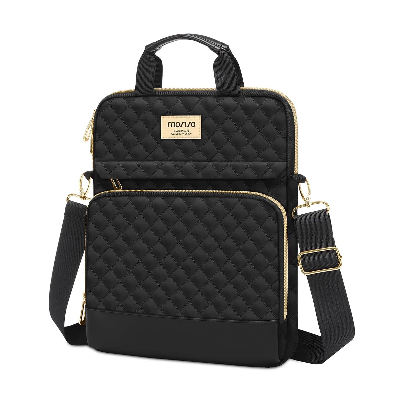 MOSISO 12.9 inch Tablet Sleeve for 13 inch iPad Pro M4 & iPad Air M2 2024, iPad Pro 12.9 M2 & M1 2022-2018, Galaxy Tab S8+/S9+ 12.4,Square Quilted Carrying Case with Front 2 Pockets, Black
