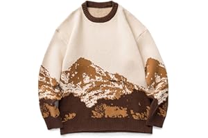 Homisy Sweaters for Men Vintage Knitted Sweater Round Neck Long Sleeve Sweaters Pullover Grassland Cow Sweater Pullover