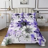 Erosebridal Chic Floral Coverlet Twin Size for Girls Women Daisy Flower Bedding Set, Purple Ombre Bedspread Set Gradient Oil Painting Quilt Set, Vintage Watercolor Bed Set