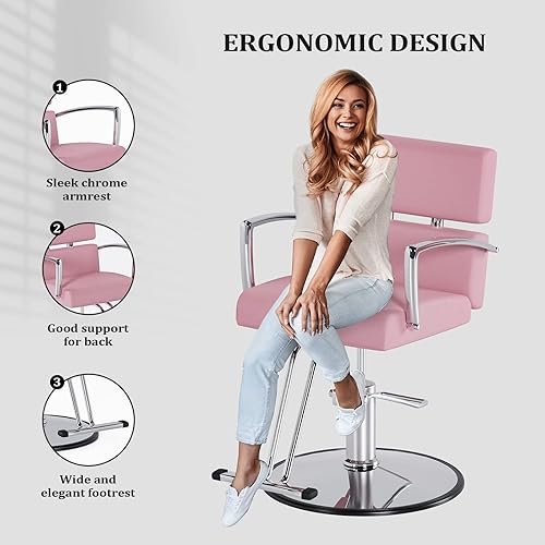 OmySalon Salon Chair Heavy Duty for Stylist, Barber Chair Pink 360 Degree  Swivel, Hydraulic Pump for Hair Cutt
