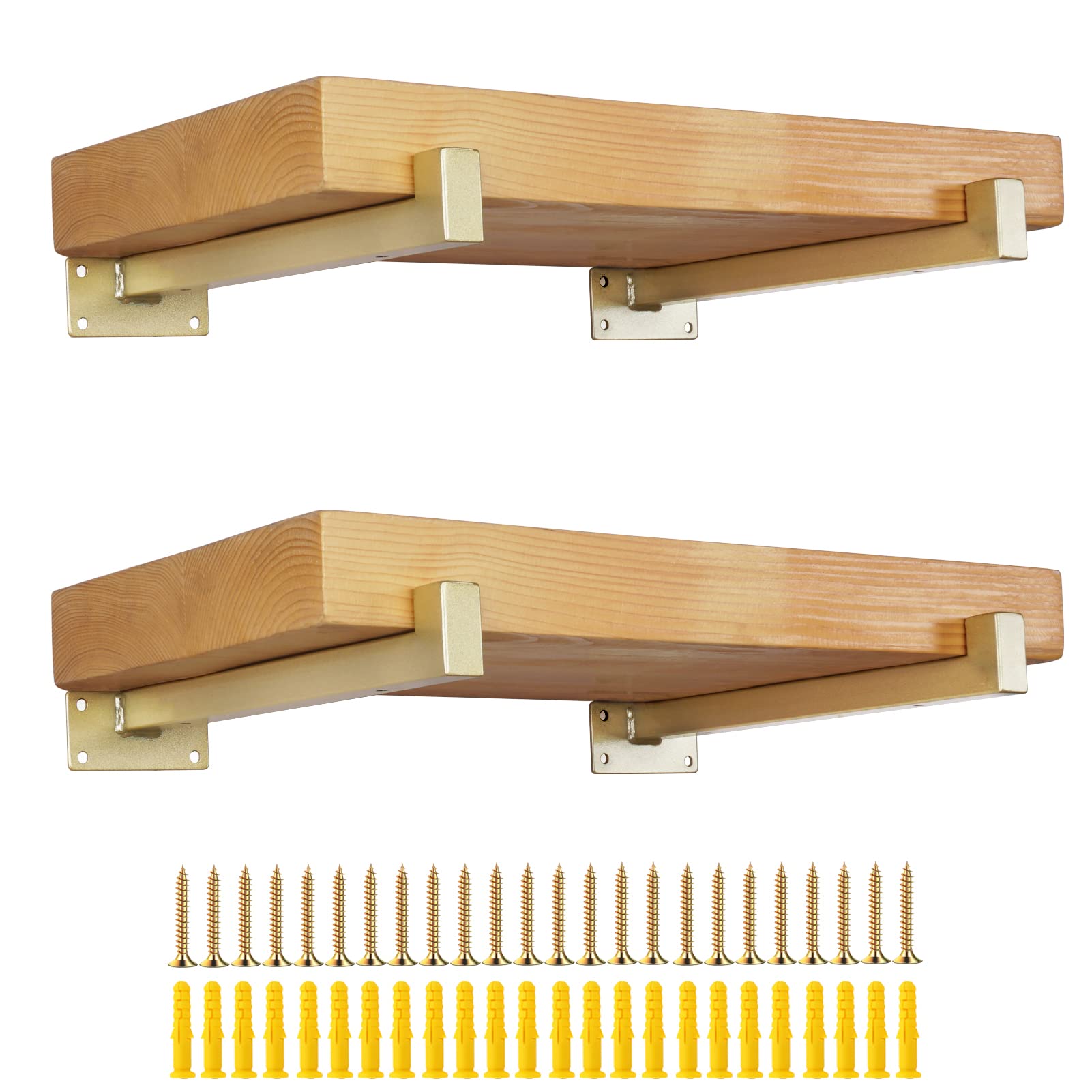 AddGrace Shelf Bracket 4pcs Industrial Black Bracket Heavy Duty Floating Shelf Bracket for Shelves Support Board (6inch) Gold