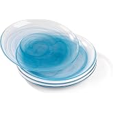 MAGCOLOR Dinner Plates Set of 4-10.2 Inch Glass Plates- The Dessert, Salad, Appetizer, Small Lunch, etc Plate, Microwave, Oven and Dishwasher Safe, Blue cloud mist style Dishes for Kitchen