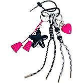 QTKJ Bag Charm, Black Pink Keychain, Hand-Woven Nylon Rope Key Chain, Aesthetic Keychain, Bag Accessories Charms for Backpack, Handbag