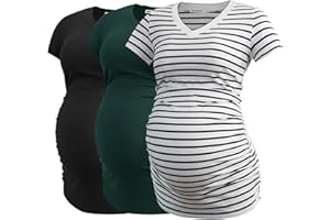Smallshow Women's V Neck Maternity Clothes Tops Side Ruched Pregnancy T Shirt