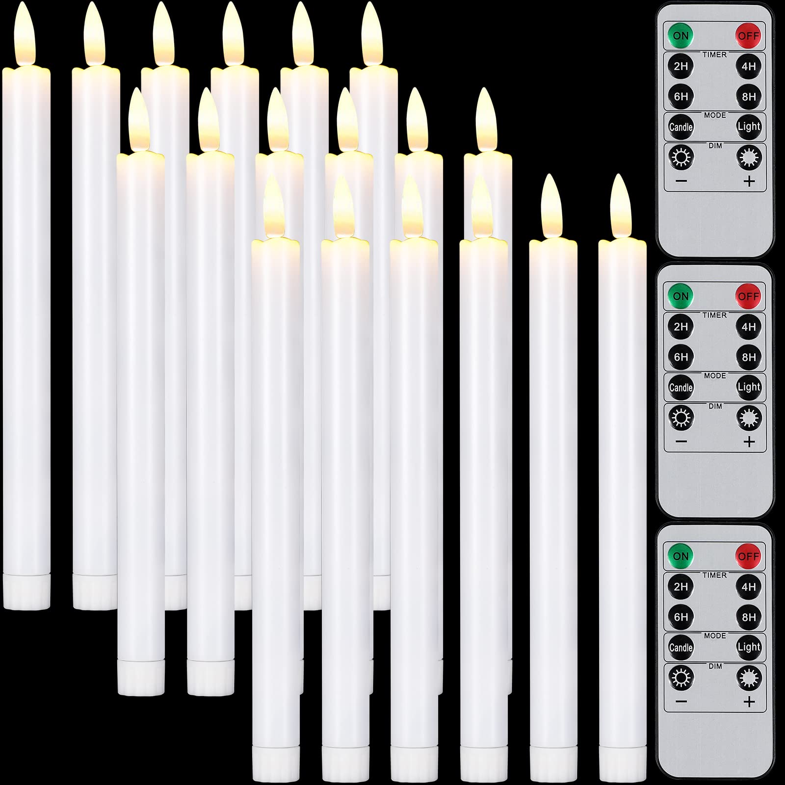 Photo 1 of Tuanse 18 Pcs Flameless Taper Candles with Remote Timer Dimmer LED Candlesticks Flickering 10 Inch Battery Operated Window Candles for Wedding Church Christmas Home Party Decor(White)