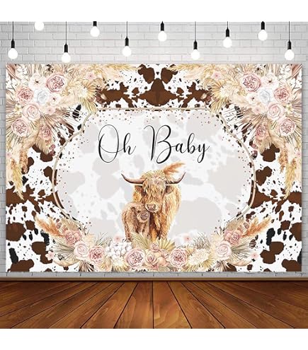 MEHOFOND Holy Cow Gender Reveal Hintergrund – 2,1x1,5 M, Vinyl, Rosa & Blau Floral, Für Fotohintergrund, Babyparty