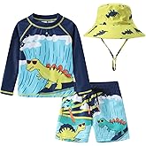 Toddlers and Baby Boys' 3-Piece Rashguard Sets Swimsuits Sets with Hat Surfing Swimwear Sunsuit UPF 50+