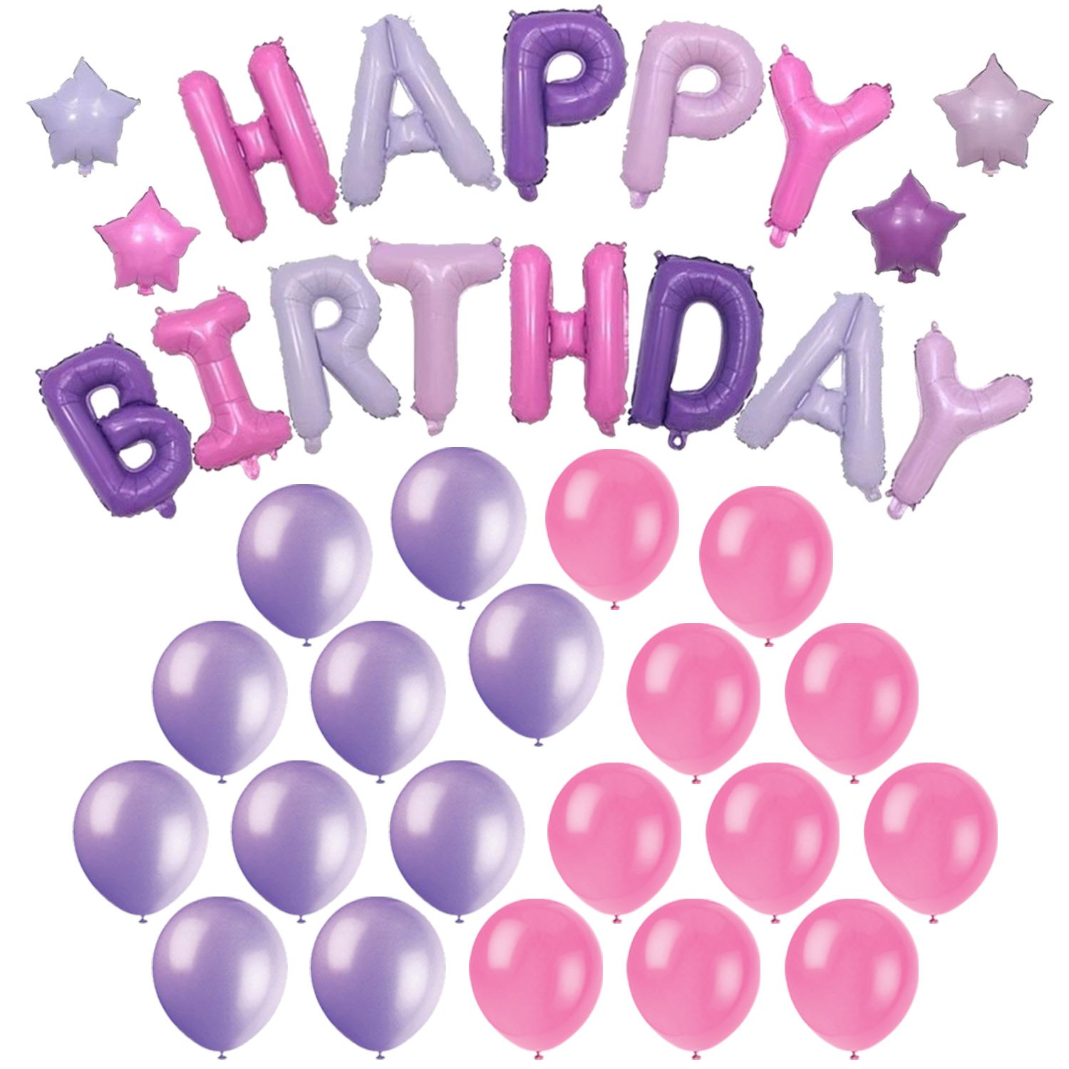 Happy Birthday Foil Balloons (Mylar) + 4 Colored Star