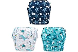 Babygoal Baby & Toddler Boy and Girl Swim Diapers, Reusable Adjustable Washable One Size Fits 6M-3T Gifts and Swimming Lessons 3 Pack 3ZSD07