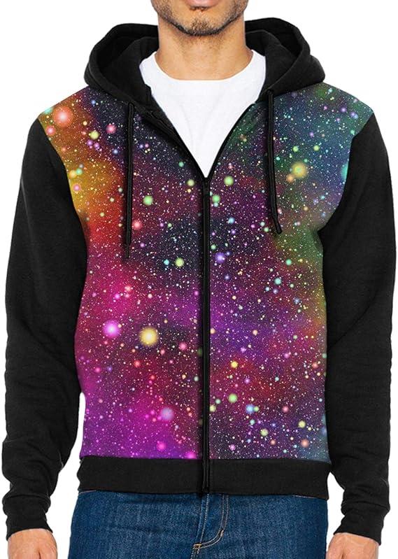 Colorful Starry Sky Hoodies for Men Designs Funny Graphic Zip Up Casual Hoodies with Pocket for 