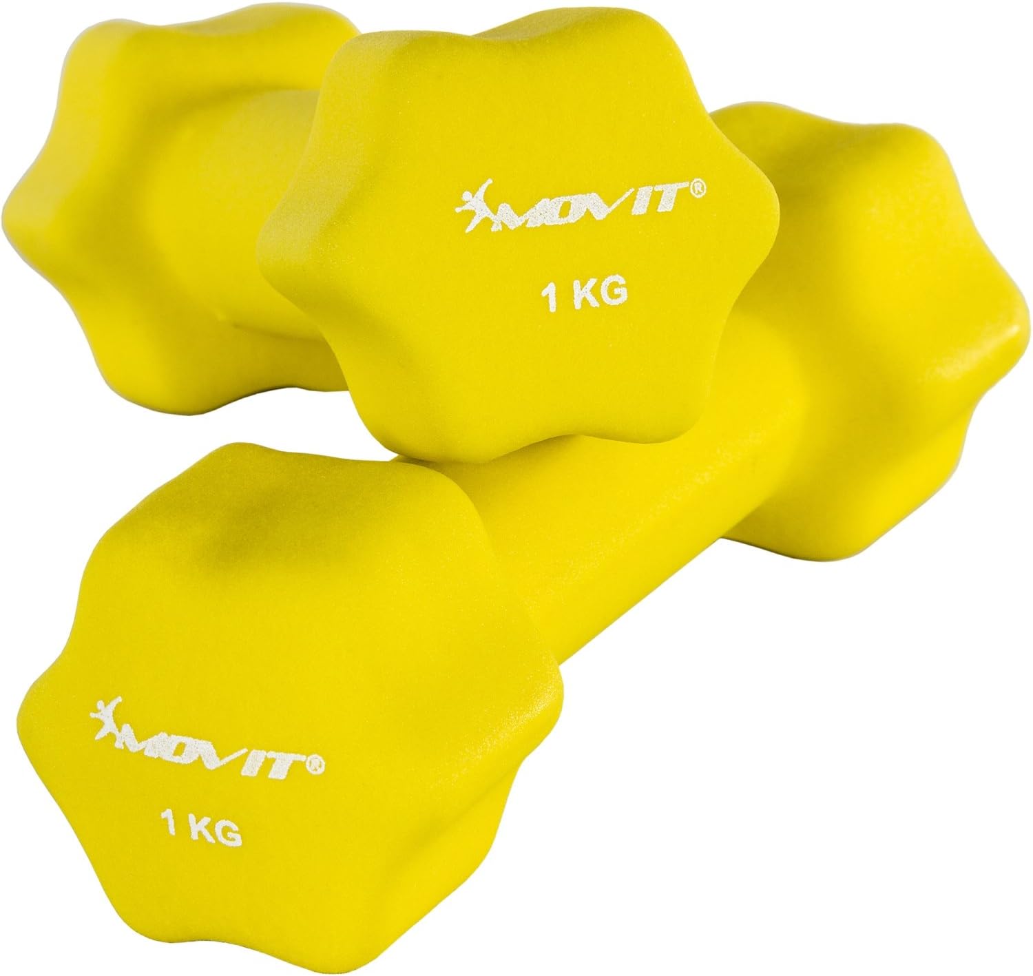 MOVIT set of 2 neoprene dumbbells, dumbbells with neoprene surface, dumbbell in 8 weight and colour variations 2x 0,5kg to 2x 5kg