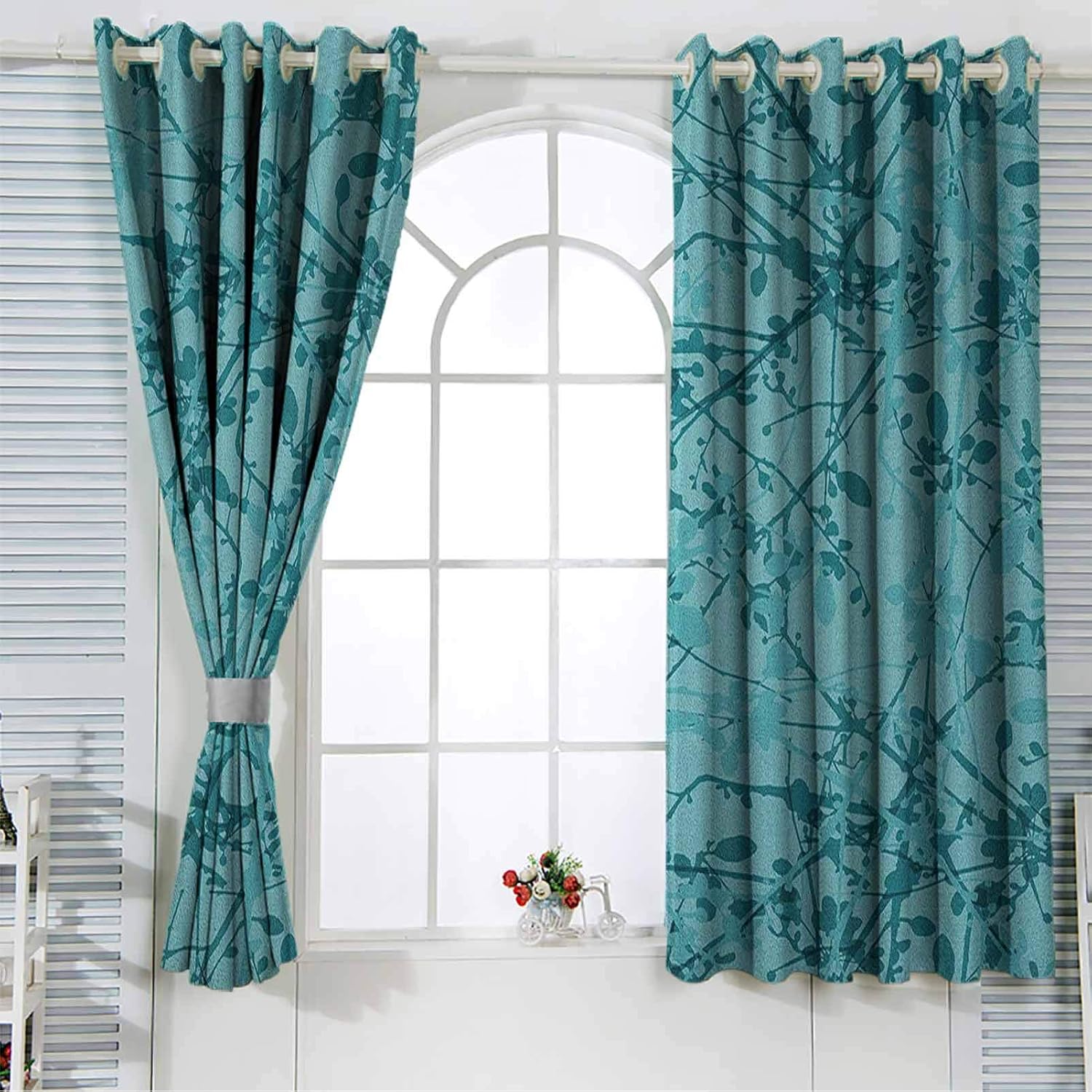 Teal Kitchen Window Treatment Curtains Ink Drawing Inspired Intertwined