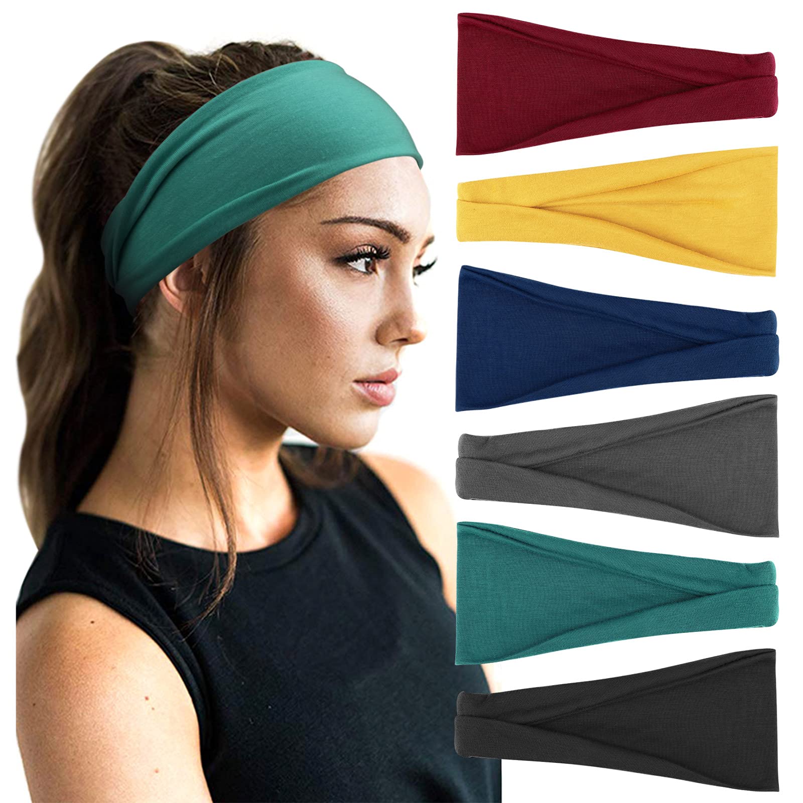 DRESHOW 6 Pack Headbands for Women Wide Elastic Hair Bands Head Wrap Hair Accessories