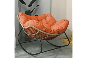 Patio Rocking Chair Outdoor Papasan Chair with Cushion Padded, Indoor Oversized Rattan Wicker Lounge Chair, Egg Rocking Chair