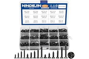 NINDEJIN 450 PCS Miniature Screws, Phillips Flat Head Small Screw M2.3 M2.6 M3 Countersunk Repair Screw Assortment Set, Black Self-Tapping Electronic Screw for Computer PC Pan Motherboard Watches Toys